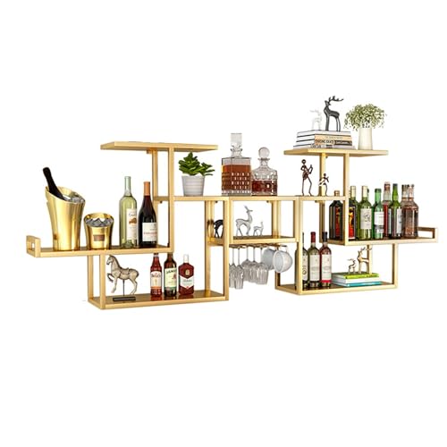 HSJFS Metall Wein Rack Wand Befestigte Bar Regale Mit Hängendem Wein Glas Rack Mini Bar Liquor Schrank Bar Flasche Display Regal Floating Bar Whiregal Küche Regale Für Bar Wohnzimmer Restaurant (Farbe