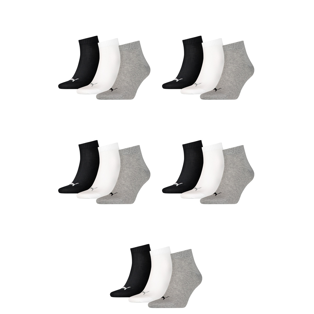 15 Paar Puma Unisex Quarter Socken Sneaker Gr. 35 - 49 für Damen Herren Füßling...