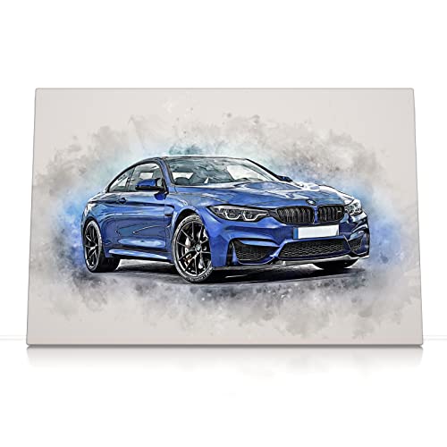 CanvasArts M4 Watercolor Sketch Aquarell - Leinwand Bild - Auto Artwork Modern Art Wandbild Sportwagen kompatibel zu BMW M4 (70 x 50 cm, Leinwand auf Keilrahmen, BMW M4)