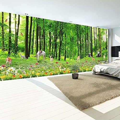 XLMING Grüner Wald Cartoon-Tiere Küche Esszimmer Arbeitszimmer Wohnzimmer TV Hintergrund Wand 3D Tapete-150cm×105cm