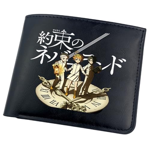 RYNDEX The Promis-ed Neverla-nd Anime Geldbörse, Kunstleder Kartenetui Geldtasche mit Münzfach, PU-Leder Geldbörse Brieftasche Wallet, für Männer Geschenke(Color:Black 1)