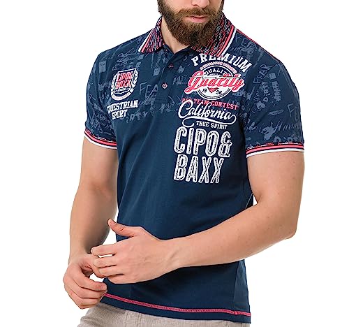 Cipo & Baxx Herren Poloshirt Print Polokragen T-Shirt Kurzarm CT738 Navyblau S