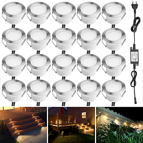 INDARUN 20er Set LED Bodeneinbauleuchten Aussen Warmweiß Ø45mm Terrasse Einbaustrahler, Led Terrassenbeleuchtung IP67 Wasserdicht Boden Licht für Küche Garten Treppen