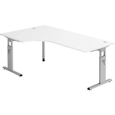 mcbuero.de Winkeltisch C-Fuß 200x120cm 90 Grad Weiß/Silber