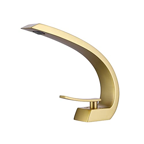 Wasserhahn Bad Einhandmischer Waschtischarmaturen, Moderner Elegant Stil Messing Waschtischarmatur Kaltes Und Heißes Wasser Vorhanden, Gebürstetes Gold, Keramikventil