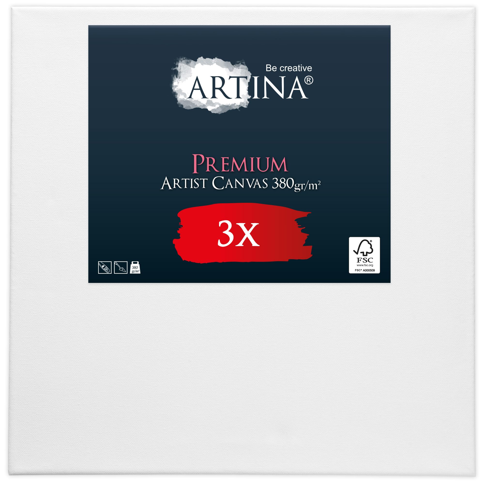 Keilrahmen Leinwand zum Bemalen 60x60 cm – Artina Premium 3er Set FSC® Leinwand Keilrahmen Leinwände für Acrylfarben Canvas 100% Baumwolle – bespannte Keilrahmen Set Leinwände zum malen Leinwand Weiß