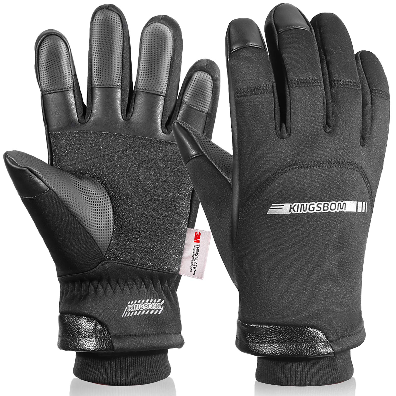 KINGSBOM Wasserdicht Winter Handschuhe – 3M Thinsulate Touch Screen Warme Handschuhe – zum Radfahren, Reiten, Laufen, für Outdoor-Sport – für Damen und Herren – Schwarz(klein)