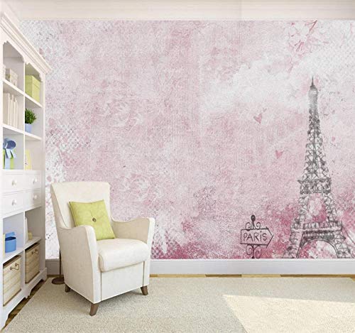 XLMING Rosa Romantische Pariser Turm Bilder Küche Esszimmer Arbeitszimmer Wohnzimmer TV Hintergrund Wand 3D Tapete-300cm×210cm