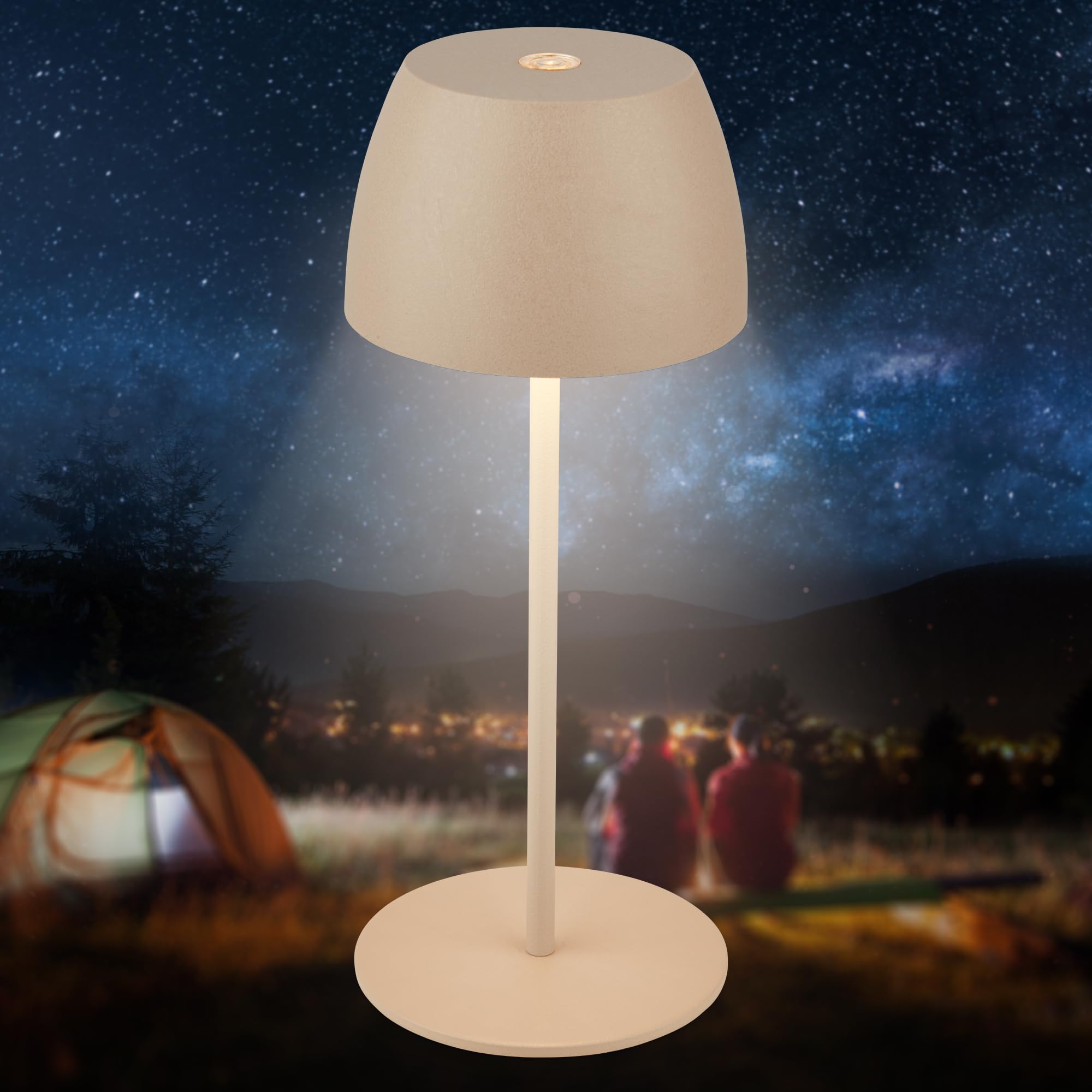 BRILONER - Mini LED Tischlampe kabellos IP44 mit Touch, stufenlos dimmbar, Akku & Lichtquelle tauschbar, Nachttischlampe, Dekolampe, LED Lampe, Akku Tischleuchte, Outdoor Lampe, 8x20 cm (DxH), Beige