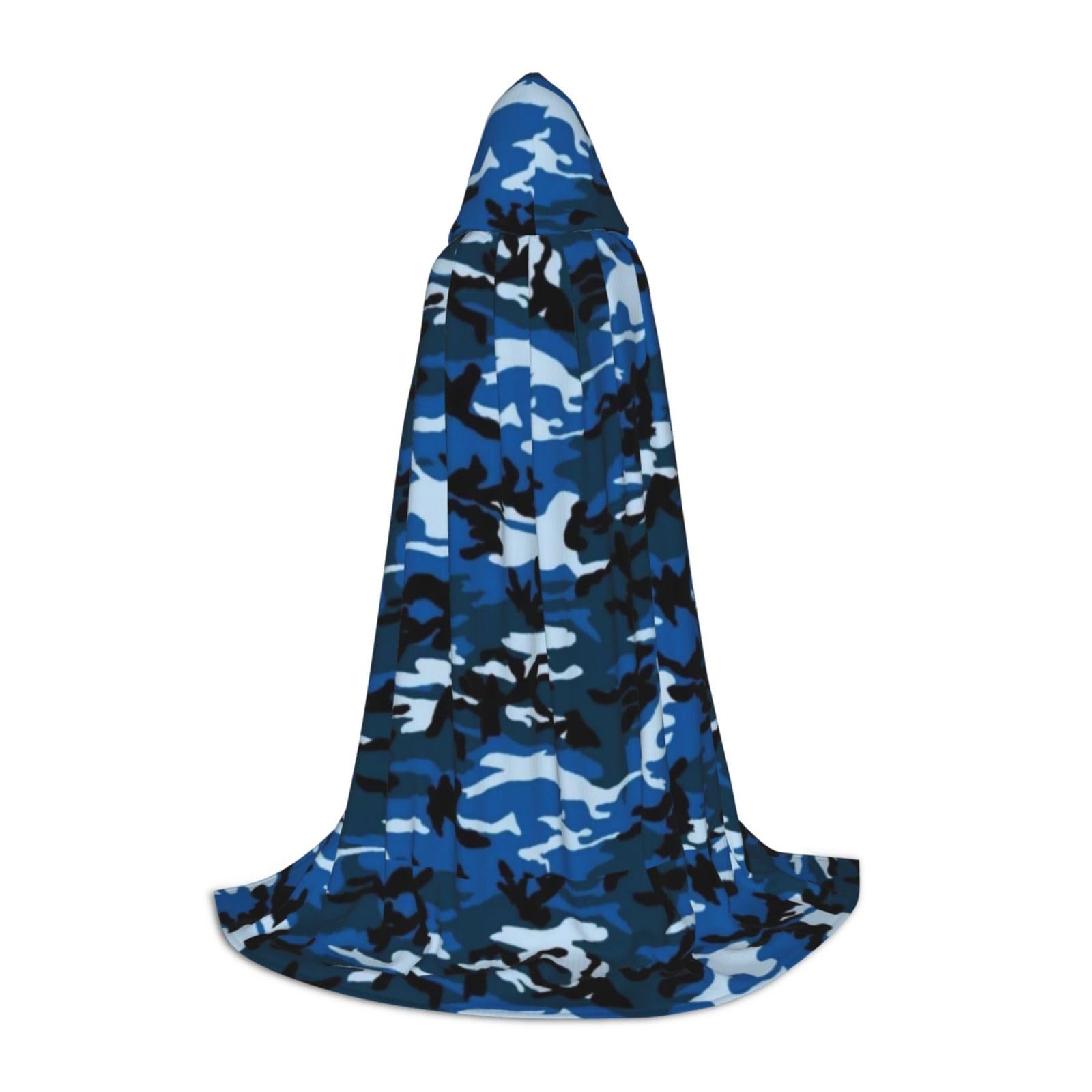 WURTON Blauer Camouflage-Umhang mit Kapuze, Unisex, Gothic-Umhang für Cosplay-Festlichkeiten