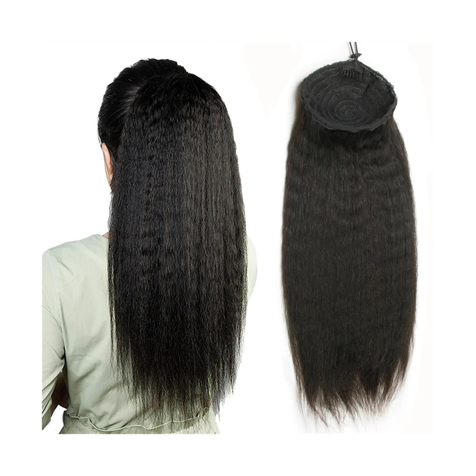 Pferdeschwanz Haarteil Brasilianisches Remy-Haar, 35,6–66 cm, Afro-verworrene gerade Kordelzug-Pferdeschwanz-Echthaarverlängerungen for Anklipsen, verworrene gerade Pferdeschwanz-Verlängerungen for Fr