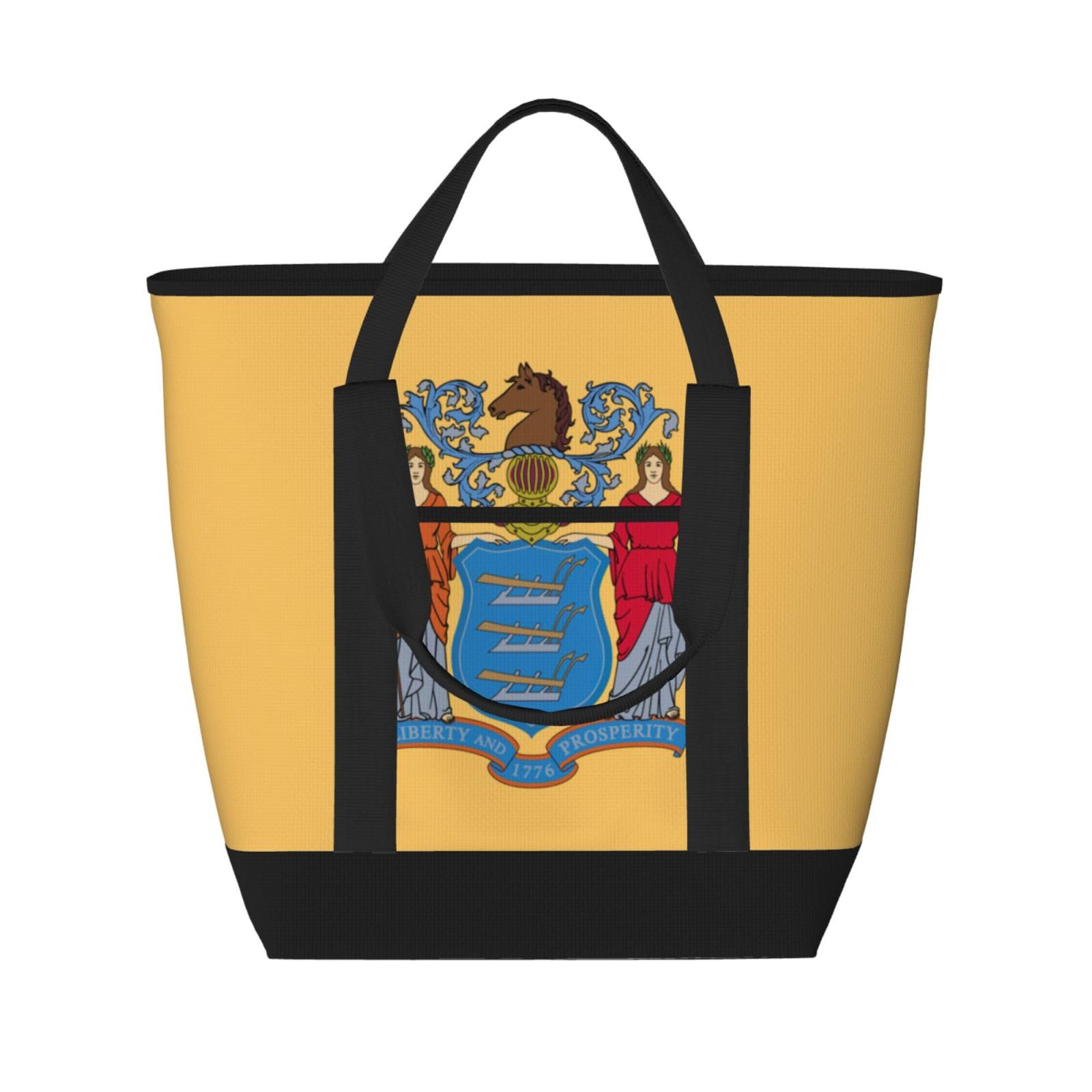 YQxwJL Isolierte Kühltasche mit Flagge von New Jersey, großes Fassungsvermögen, Einkaufstasche, Reisen, Strand, wiederverwendbare Einkaufstasche für Erwachsene, Schwarz, Einheitsgröße