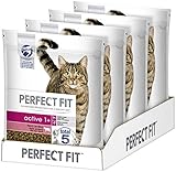 Perfect Fit Active 1+ – Trockenfutter für erwachsene, aktive Katzen ab 1 Jahr – Reich an Rind – Unterstützt die Vitalität – 4 x 1,4 kg