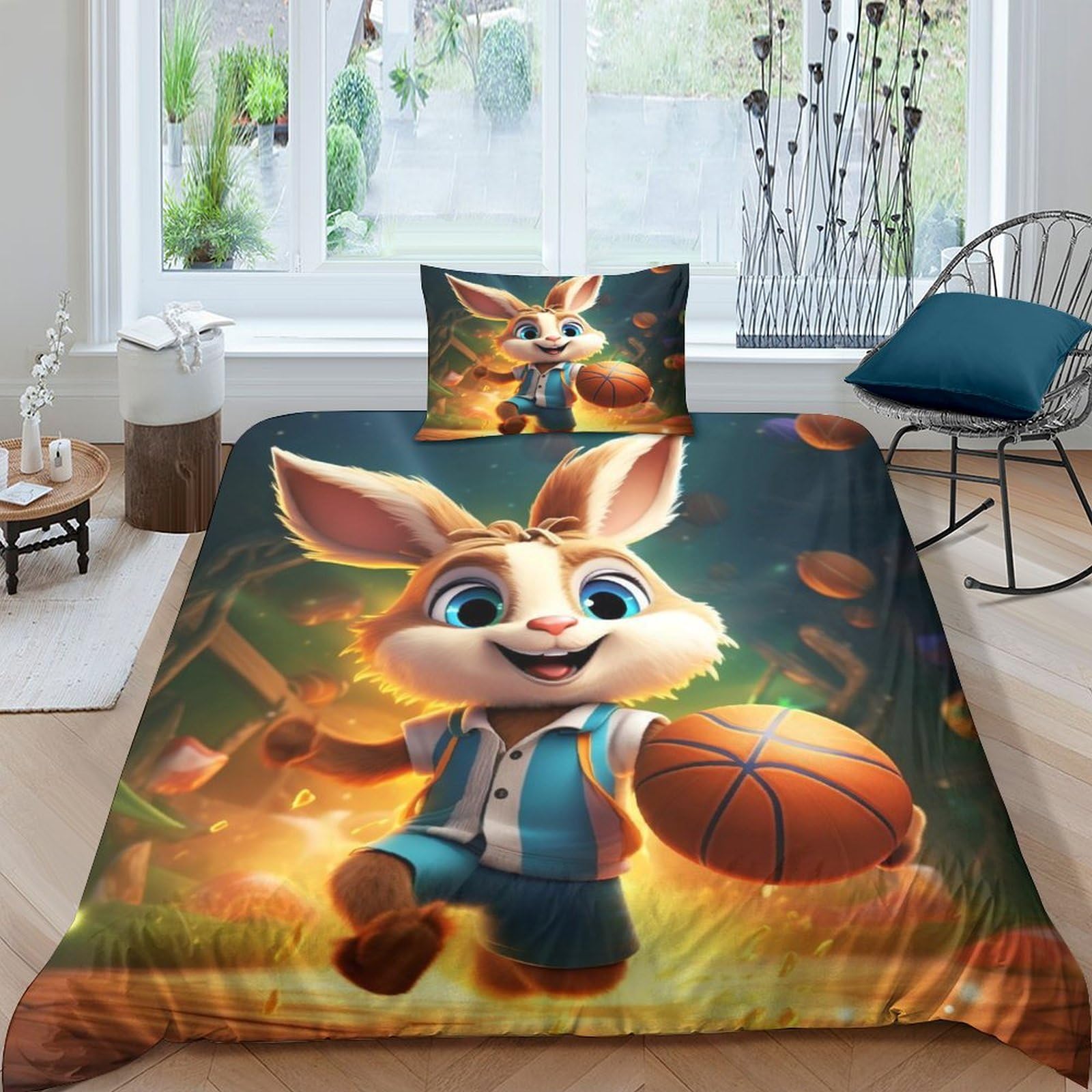 CKSEKD Basketball Bettwäsche Sets Verschiedene Größen Rabbit Bettdeckenbezug Wärme Zum Schlafen Bedding Sets Atmungsaktiv Bettbezug Satin Steppdeckenbezug Single（135x200cm）