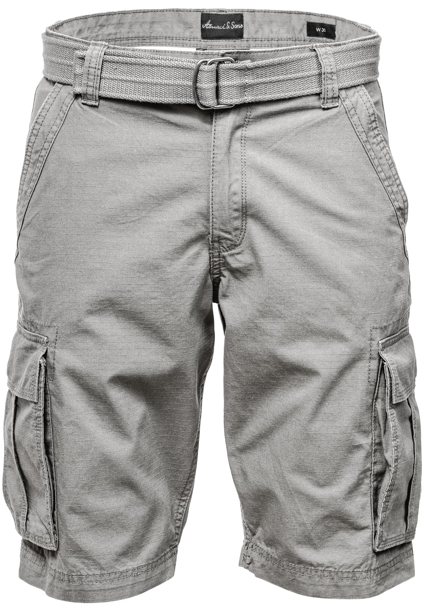 Amaci&Sons Herren Cargoshorts Männer Kurze Bermuda Hose inkl.Gürtel Regular Fit Gurt7027 Hellgrau W31