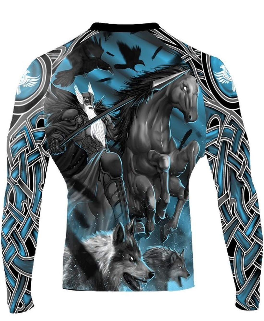 Raven Fightwear The Gods of Scandinavia Odin Black/Blue Kompressionshemd Herren Lange Ärmel Grappling Jiu Jitsu MMA Fitness Kampfsport No Gi Workout Gym