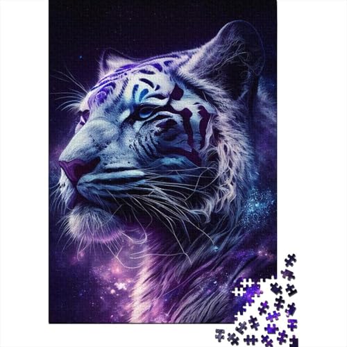 Lila arktische Tiger Holzpuzzle für Erwachsene Kunstpuzzle für Erwachsene 1000 Teile Entspannungspuzzlespiele-Denkspiel 29,53x19,69 Zoll