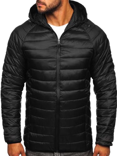 BOLF Herren Übergangsjacke Steppjacke mit Kapuze Daunenjacke Reißverschluss Sportjacke Zip Wärme Freizeit Outdoor Basic Casual Style 58M13021 Schwarz M [4D4]