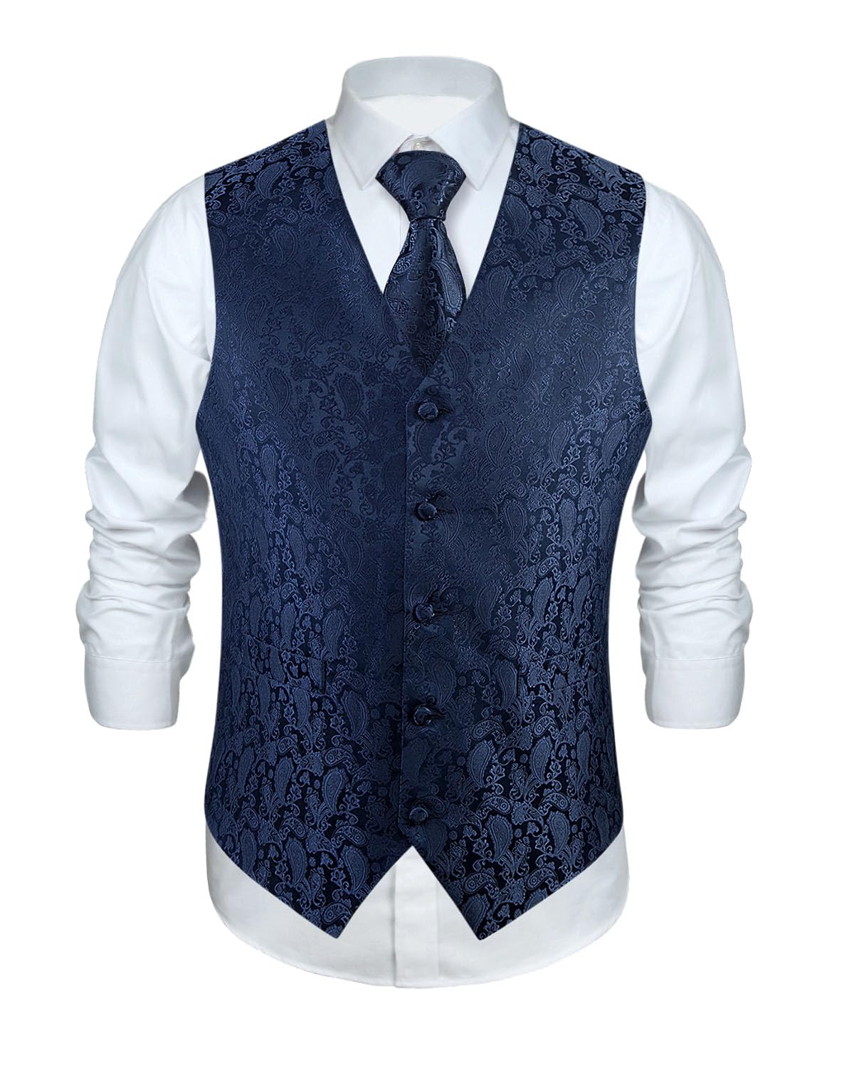 Enlision Anzugweste Navy blau Herren Hochzeit Paisley Westen & Krawatte Einstecktuch Party Floral Jacquard Anzug Weste Set S