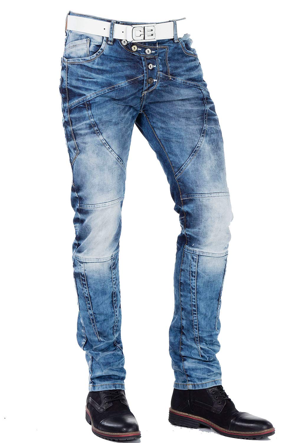 Cipo & Baxx Herren Jeans Hose Slim Fit Denim Modern 5 Pocket Design Men Jeanshose W33 L34 Blau