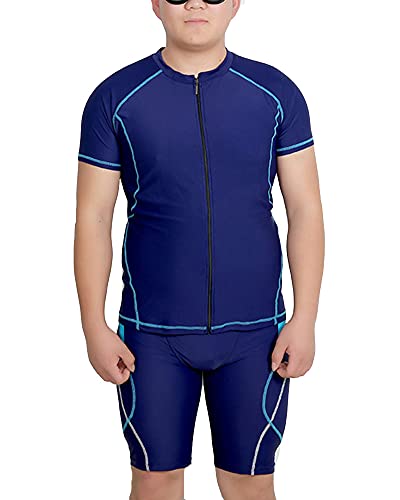 Herren Professionelle Kontrast-Badeanzug Plus Size Base Layer T-Shirt & Badehose Schnelltrocknender Anzug Große Größen Schwimmanzug Schutzkleidung Neoprenanzug Navy 6XL