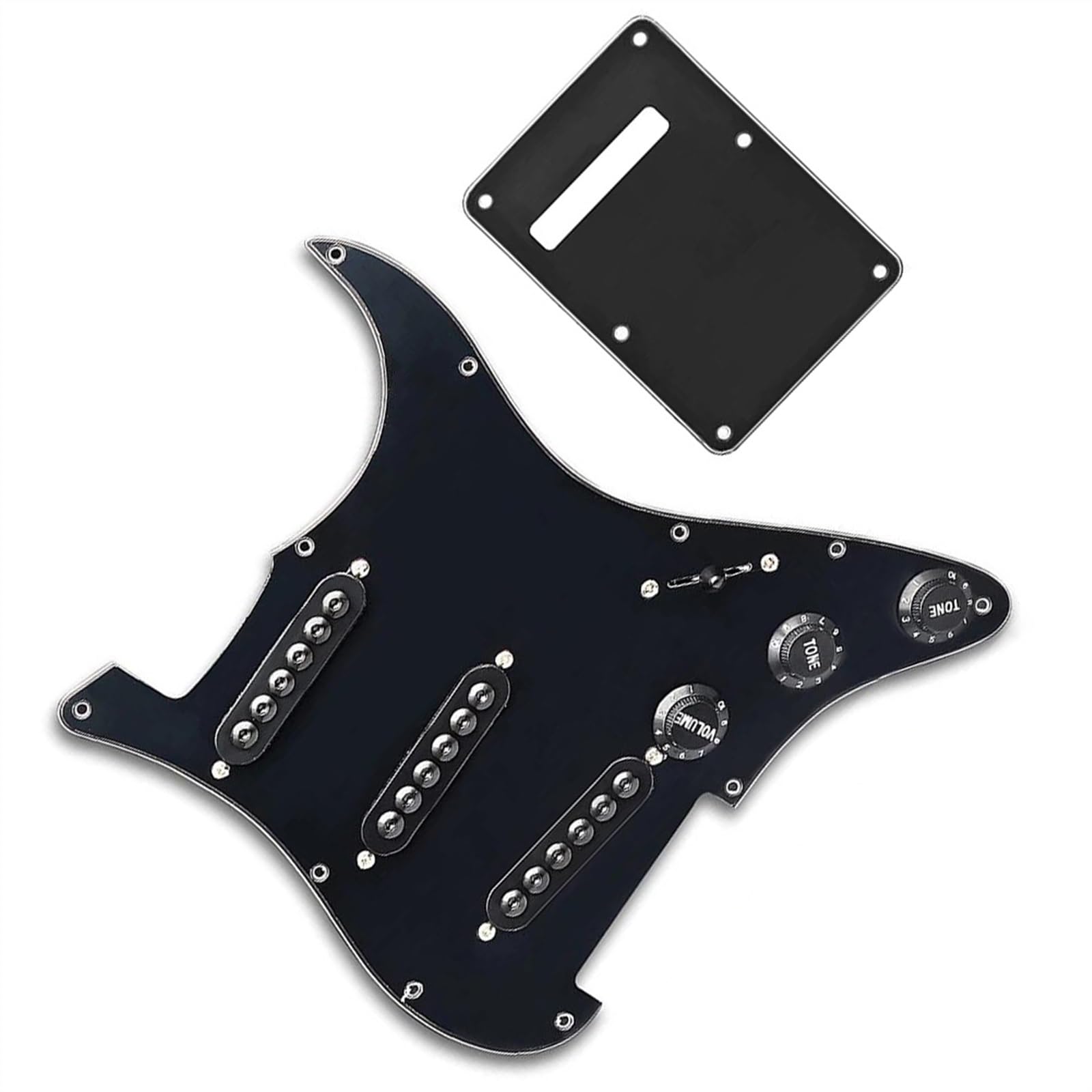 Standard-Pickguard-Tonabnehmer Vorverdrahtetes Schlagbrett SSS Single Coil Pickups Verstellbare Schrauben Gitarrenteile Schwarz