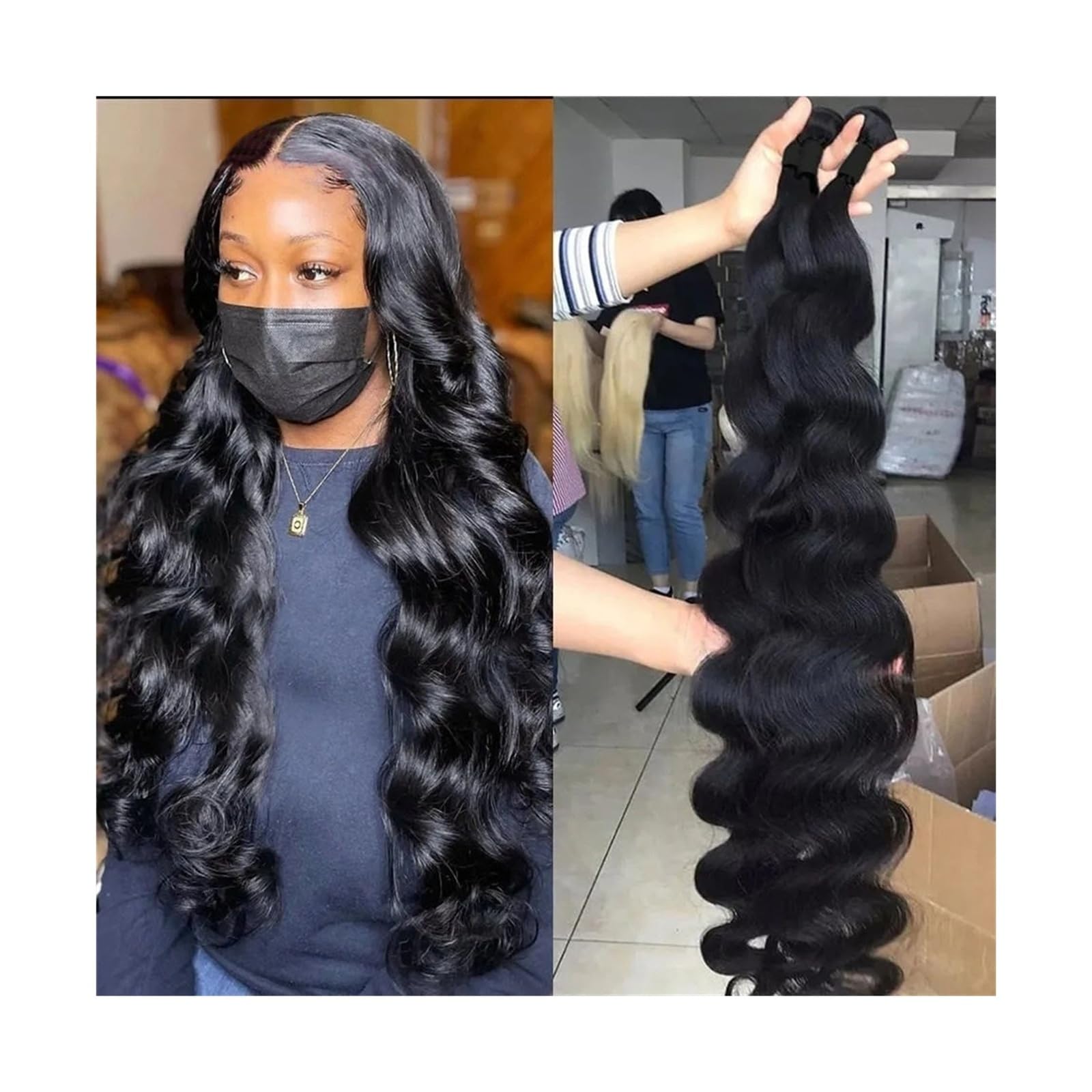 CYKD-777 Haarbündel Body Wave Bundles Brazilian Hair Weave 1/3/4 PCS Real Human Hair Bundles Natural Black 8-40 Inch Double Weft Remy Hair Extensions Menschenhaarbündel(34 34 34)