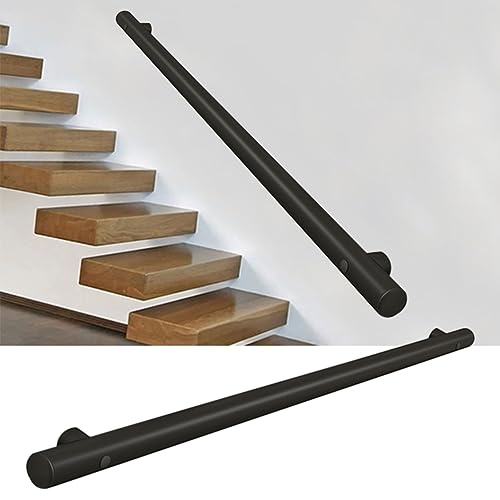 Schwarzer Handlauf für Treppen 30 cm–600 cm, Edelstahl-Treppengeländer, Handläufe für den Innen- und Außenbereich, Wandbalustraden-Fußgeländerunterstützung (Size : 150cm)