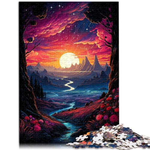 Puzzle für farbenfrohe, psychedelische Sonnenuntergangslandschaft, 1000-teiliges Holzpuzzle als Geschenk für die ganze Familie, 1000 Teile (50 x 75 cm)