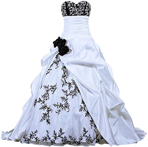 Zorayi Damen Elegante Kapelle Zug Prinzessin Ballkleid Brautkleid Hochzeitskleider Weiß & Schwarz Größe 42