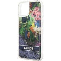 GUESS Hard Cover Flower Liquid Glitter Blue, für iPhone 13, GUHCP13MLFLSB (GUHCP13MLFLSB)