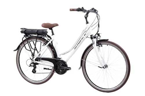 F.lli Schiano E-Ride 28 Zoll, City E-bike mit 250W Motor, 21-Gang-Getriebe, für Damen in Weiss