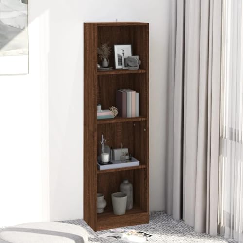 Lauuoeriau Home Items, Bücherschrank mit 4 Ebenen, braune Eiche, 40 x 24 x 143 cm, Holzwerkstoff, Anzugmöbel