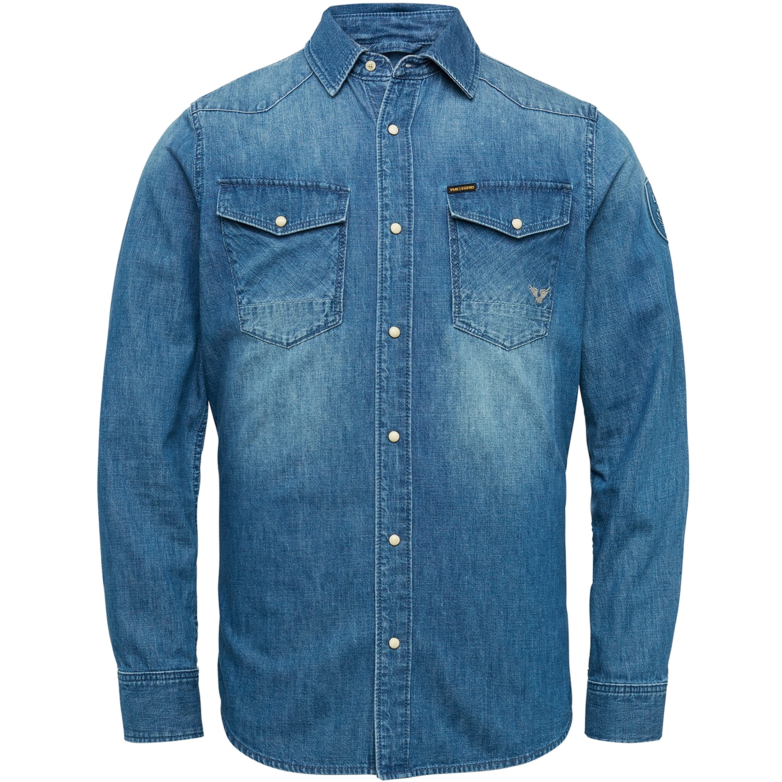 PME Legend Langarm Denim Hemd, Farbe:blau, Größe:M