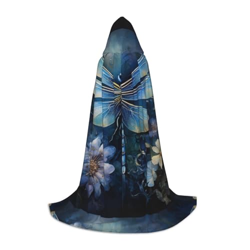 WURTON Art Blue Libellen-Druck, Halloween-Kapuzenumhang, Renaissance, Gothic, Umhang für Cosplay, Kapuzenumhang, Unisex