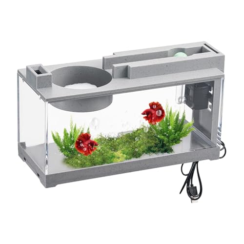 Fish Tank Mini Aquarium - Beta Fish Tank, Decorative Retro Quiet Small Fish Tank with Air Pump | Transparent Mini Fish Tank, Cube Tabletop Tank for Seaweed Balls Betta Fish Shrimp Goldfish