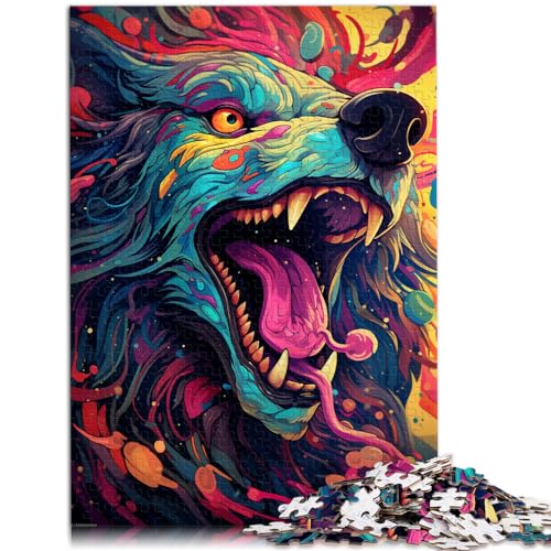 Puzzle zum Verschenken, farbenfroher, Psychedelischer, böser Hund aus der Zukunft für Erwachsene, 1000-teiliges Puzzle, Holzpuzzle als Geschenkidee, 1000 Teile (50 x 75 cm)