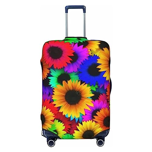 Miniks Reisegepäckhülle, Regenbogen-Sonnenblumen-Design, strapazierfähig, passend für 45,7 - 81,3 cm große Gepäckstücke, klein, Schwarz, Small