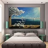 Salvador Dali Landschaft Leinwand Gemälde Poster und Drucke Wellen Buch Segelboot Wandkunst Bild für Wohnzimmer Wohnkultur 70 x 90 cm (28 x 36 Zoll) Mit Rahmen