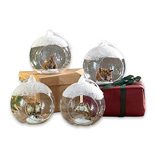 LOBERON® Weihnachtsschmuck 4er Set Animals, Christbaumschmuck, Glas, Ornamente: Polyresin, H/Ø ca. 9.5/8 cm, klar