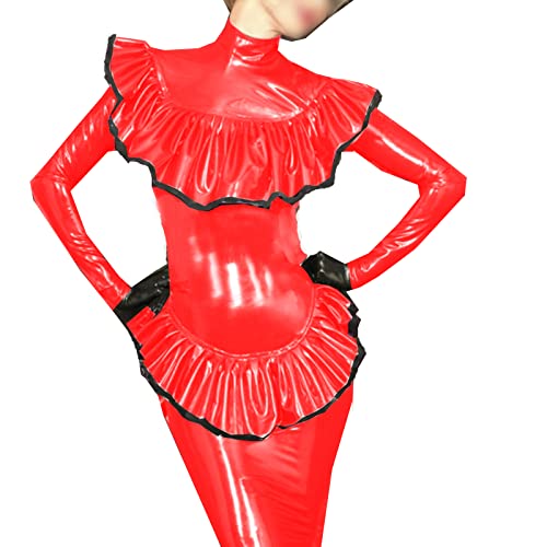 Damen Leder PVC Abend Ausgehen Party Paket Hüfte Event Kleid Damen Übergröße Anzüge Split,Rot,4XL