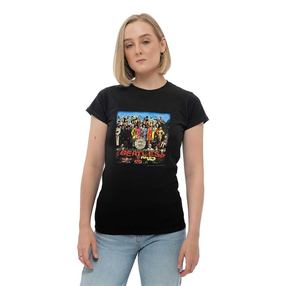 The Beatles T Shirt SGT Pepper Album Cover offiziell Damen Nue Schwarz Skinny M