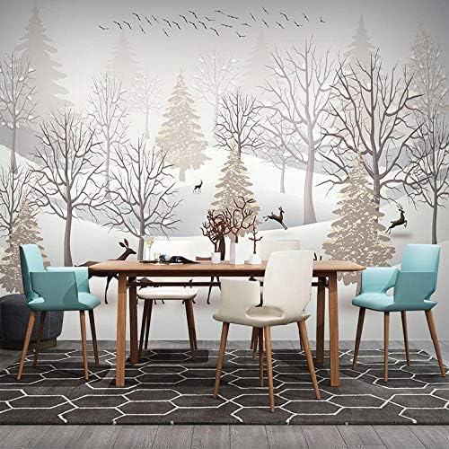 XLMING Verschneiter Wald Von Bäumen Küche Esszimmer Arbeitszimmer Wohnzimmer TV Hintergrund Wand 3D Tapete-200cm×140cm