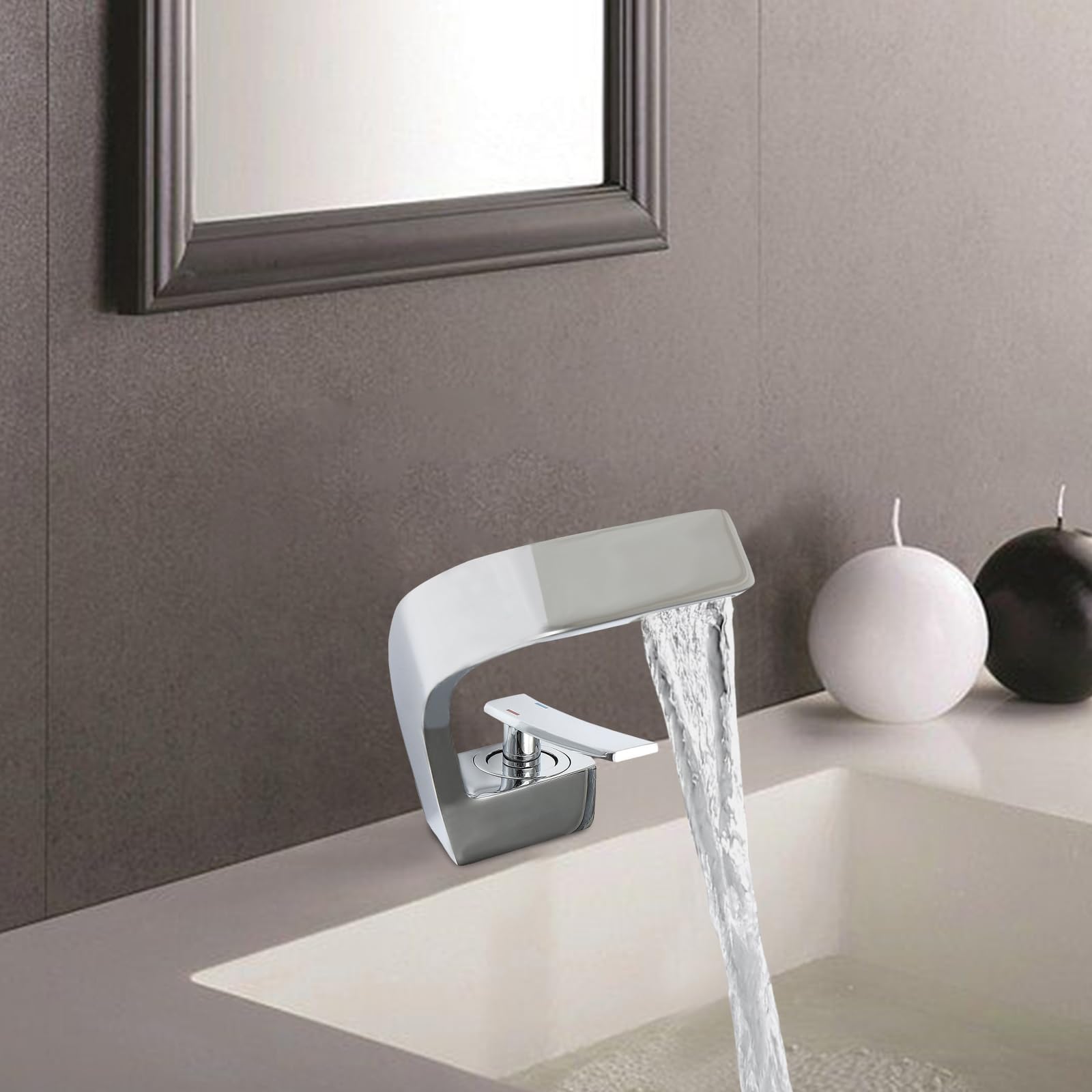 Bathroom Waterfall Tap Badarmatur Waschtischarmatur Bad Waschbecken Wasserhahn Basin Mixer Tap für Haushalte usw. (Silber)