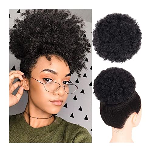 Haarknoten, Echthaar-Clip-in-Haarverlängerungen mit lockigem Chignon-Dutt, Afro-Kinky-Curly-Pferdeschwanz, Chignon-Puff-Pferdeschwanz mit Kordelzug, natürliches Schwarz, brasilianisches Remy,für Hoch