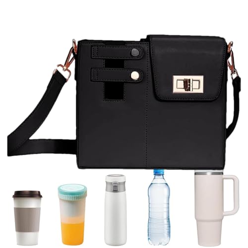 Flaschenhaltertasche mit Handytasche – Wasserflaschenträger aus Leder, tragbare Tasche | Verstellbarer Schultergurt, Handytasche, Outdoor-Wasserflaschenhalter für Damen, Reisen, Wandern, Spazierengehe