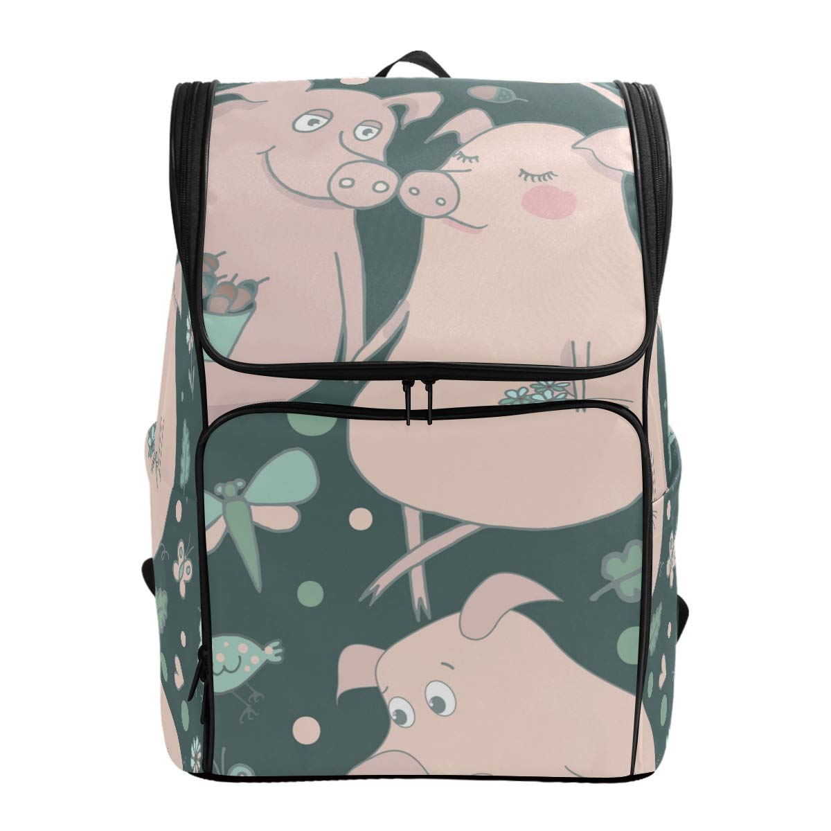 FANTAZIO Rucksack für Liebhaber von Schweinchen, Schmetterlinge, Blumen-Muster, Laptop, Outdoor, Reisen, Wandern, Camping, Freizeit-Rucksack