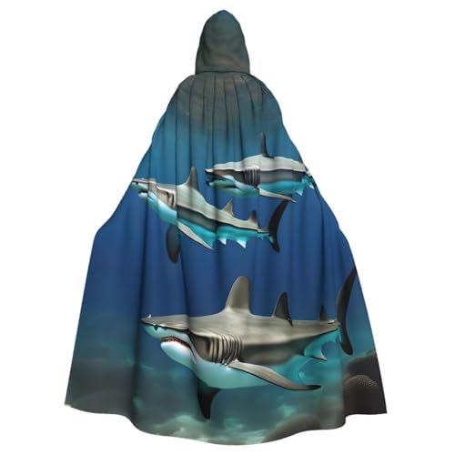 WURTON Hammerhead Sharks Print Halloween Hooded Cloak Hooded Cloak for Women Men Carnival Theme Party Decorations