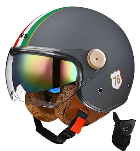 Offener Helm, Motorrad-Halbhelm, DOT/ECE-Zugelassener Motorrad-Sturzhelm Mit Sonnenblende, Retro-Vintage-Stil, Motorrad-Vespa-Jet-Helm Für Kinder, Jugendliche, Männer Und Frauen 26,M 56-57cm