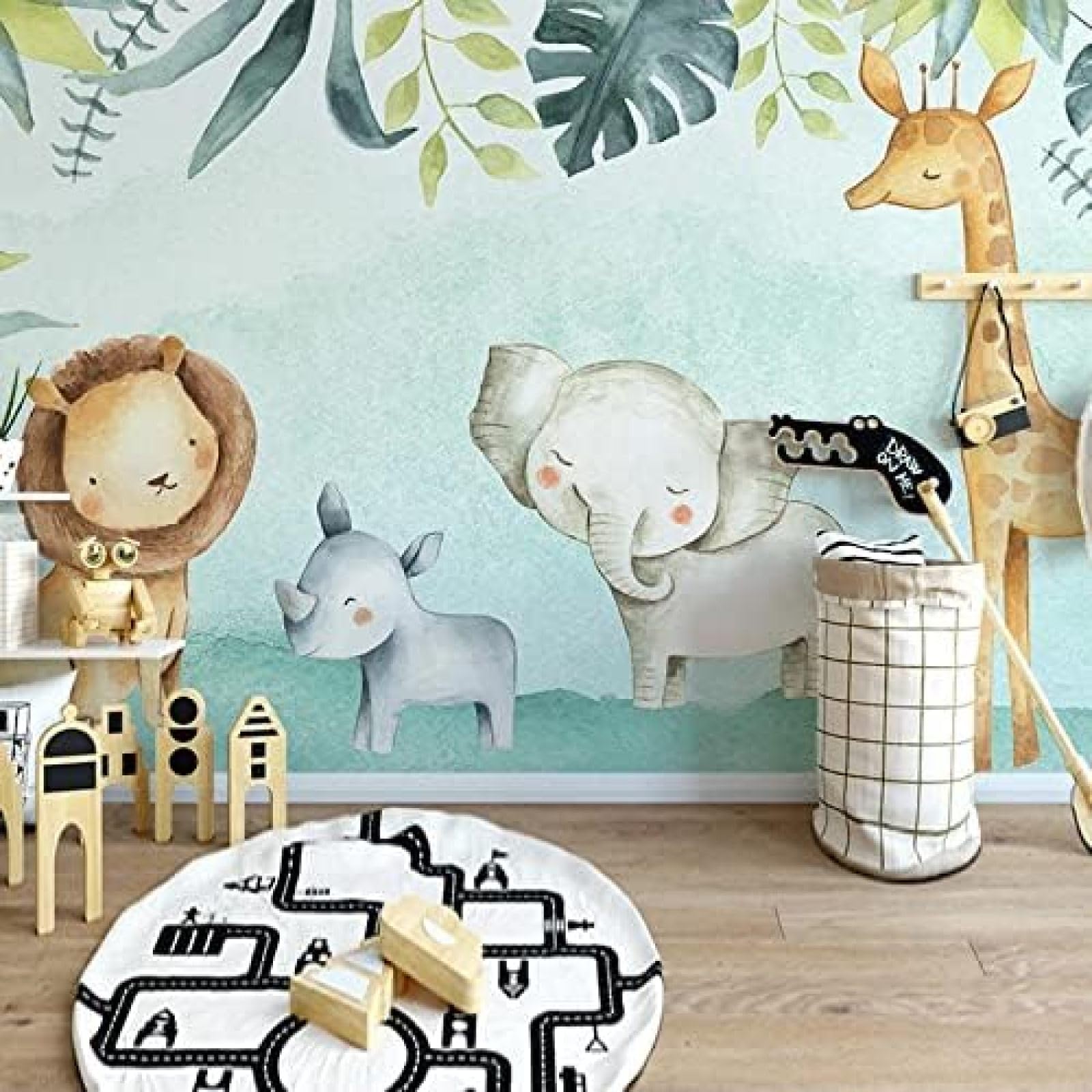 XLMING Niedlicher Elefant Löwe Thema Jungen Kinderzimmer Kinderzimmer Tiere 3D Tapete Wohnzimmer Sofa Schlafzimmer Esszimmer Home Dekoration Wand-200cm×140cm